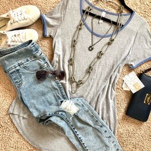 LuLaRoe Classic Tee Grey w/ Blue NWT XS